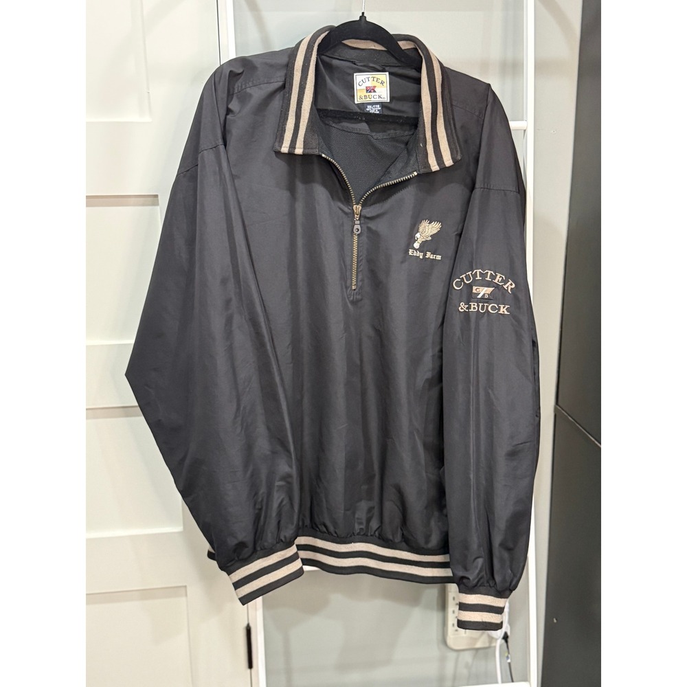 Vintage Cutter & Buck Men XXL Black Quarter Zip Windbreaker Eddy Farm Eagle Logo